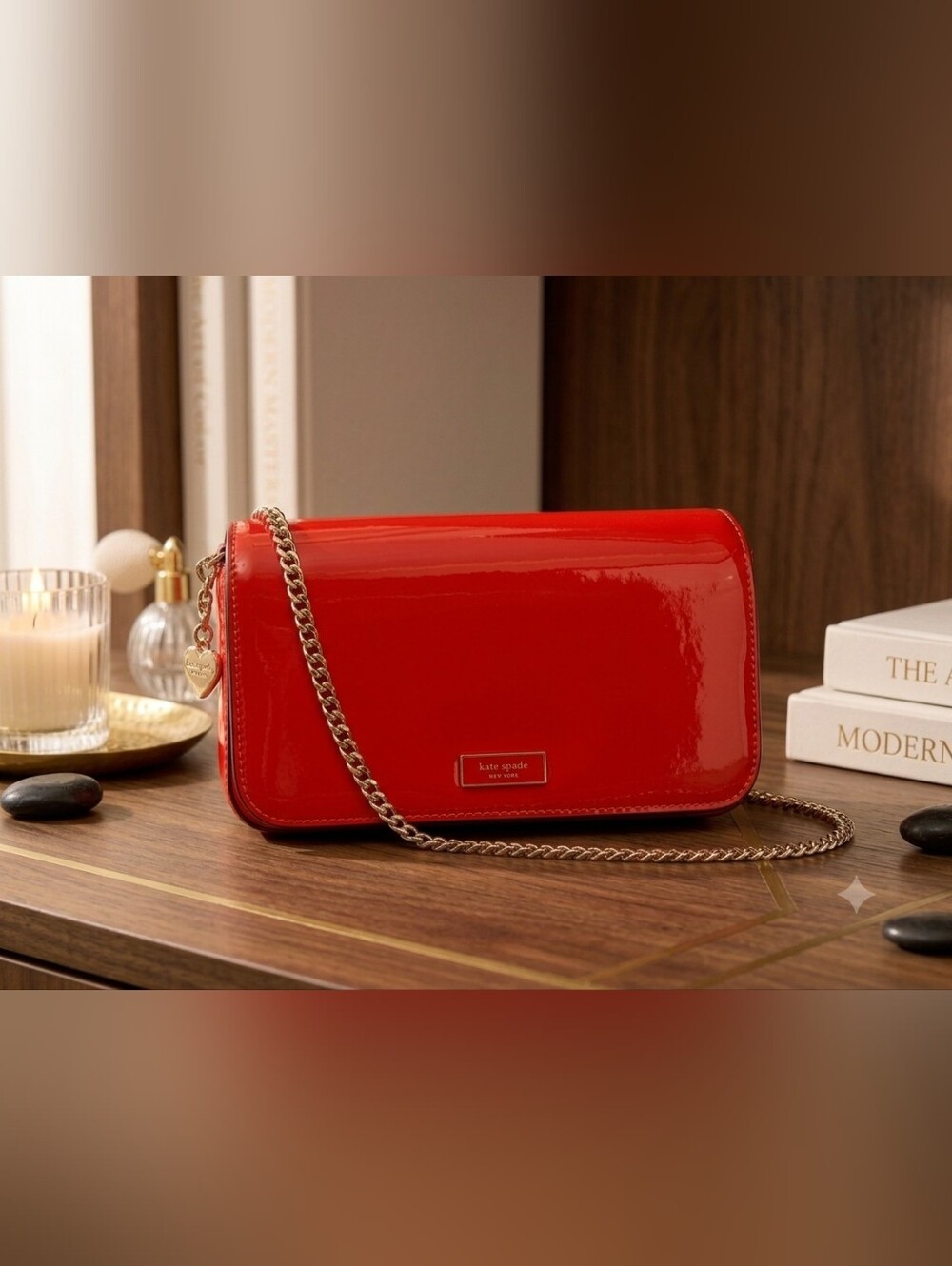 kate spade Shiny Red Patent Leather Chain Clutch